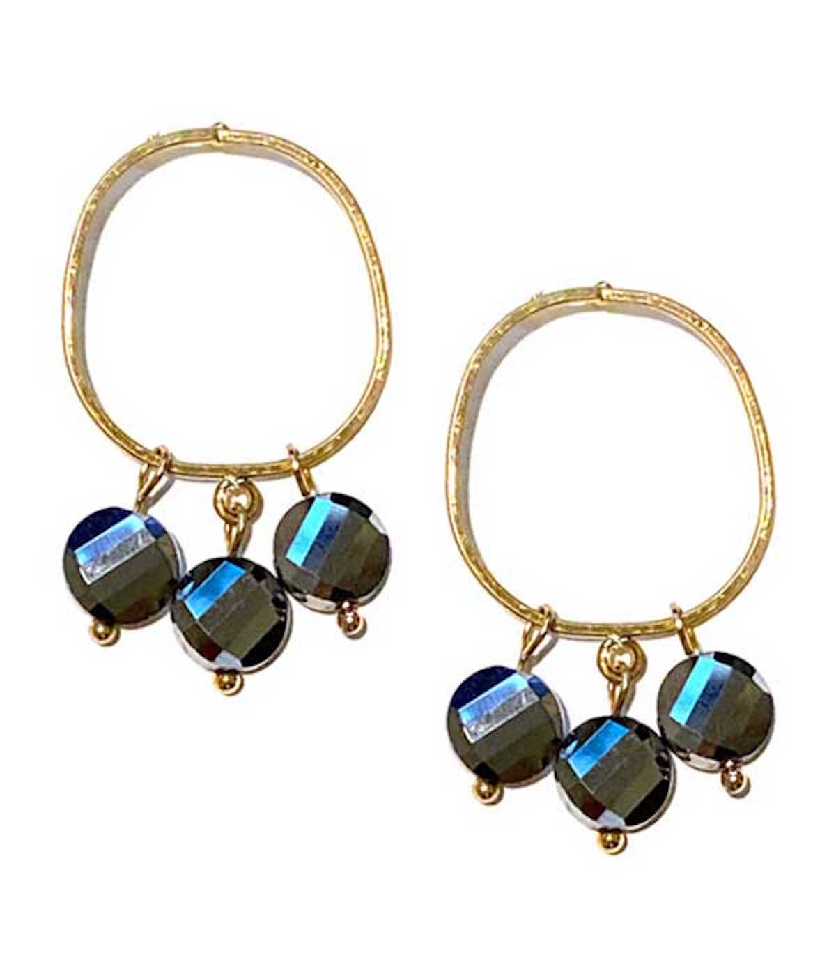 Gold Hoop with Deep Blue Crystal Earring