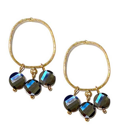 Gold Hoop with Deep Blue Crystal Earring