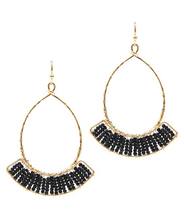 Black Beaded Teardrop Earrings
