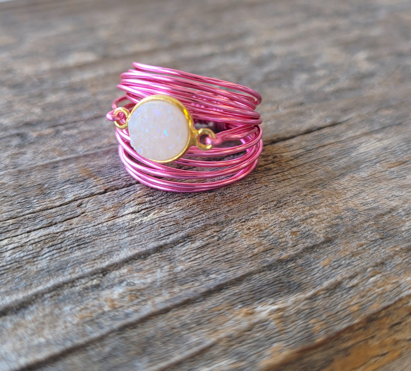 Torrey Ring in Hot Pink with White Druzy