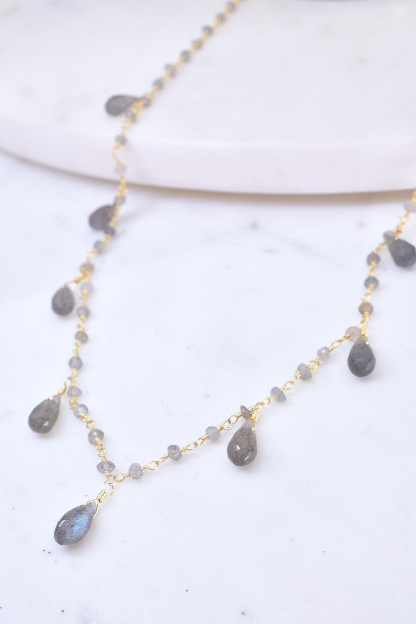 Balmy Nights Labradorite Teardrop Necklace in Gold