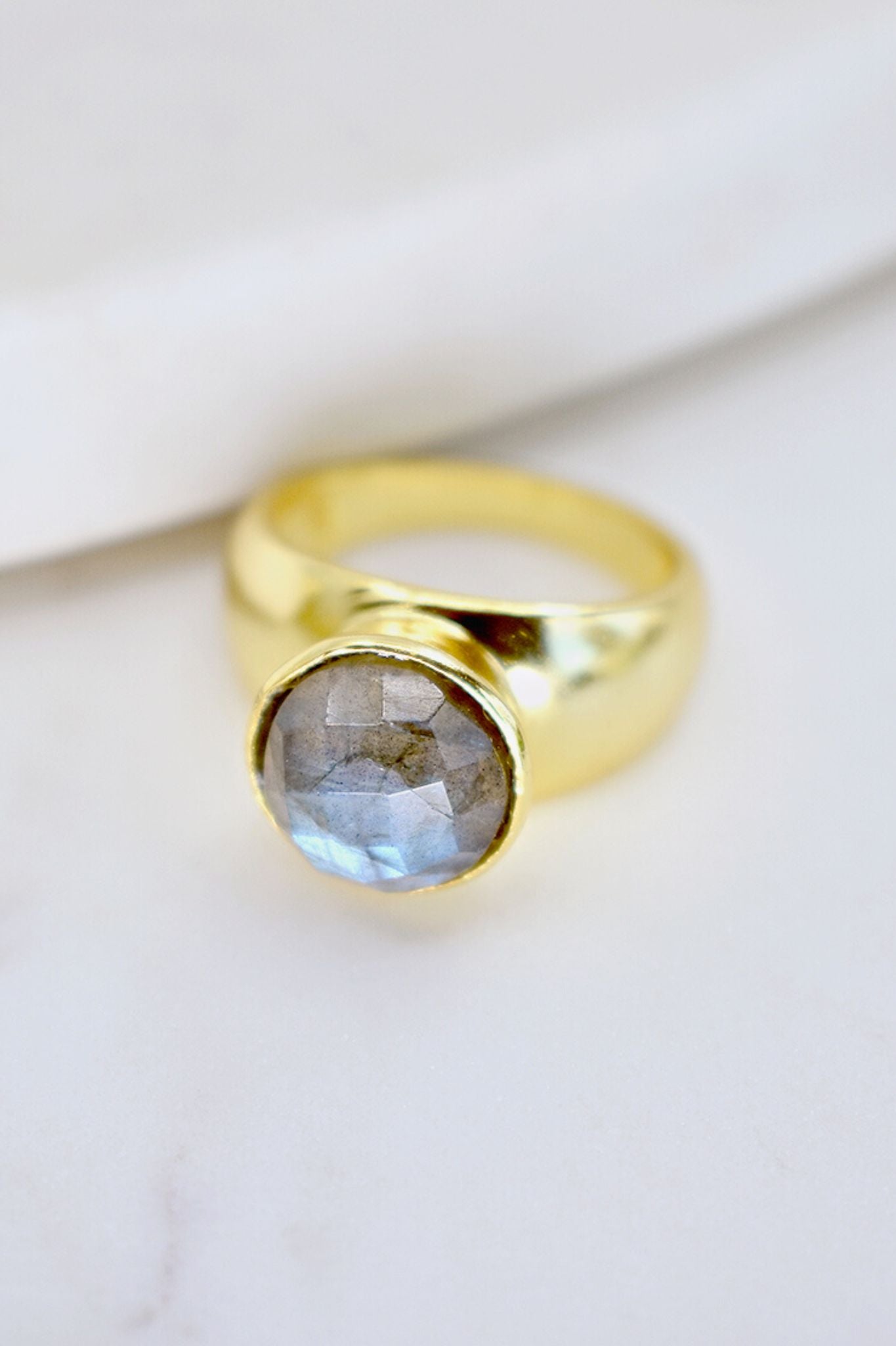 Gold Ring with Round Labradorite Stone