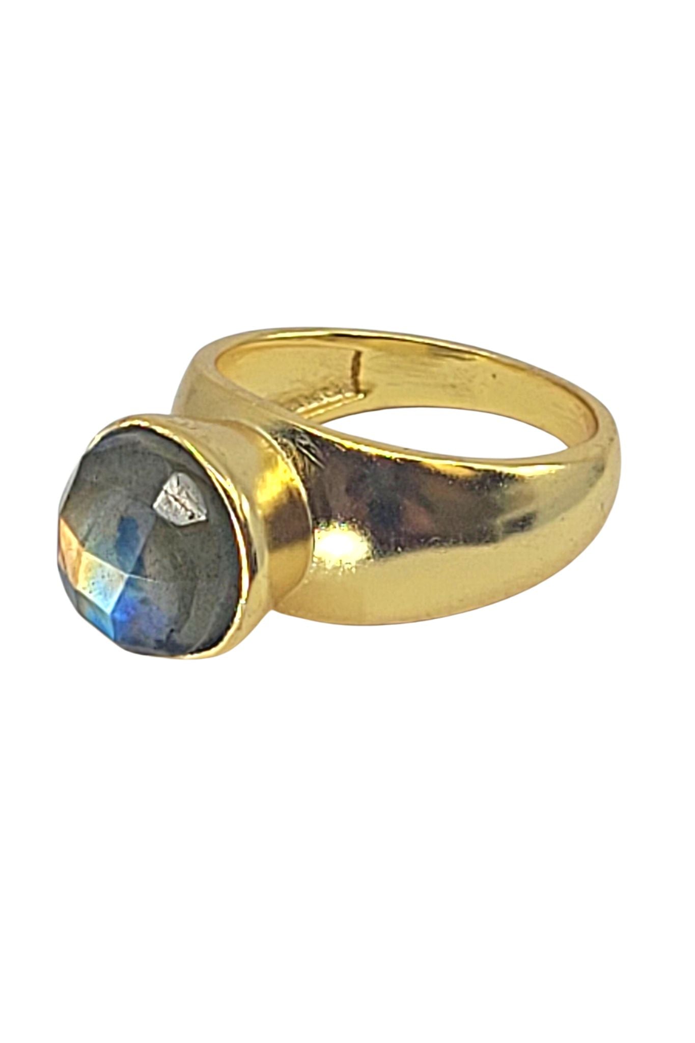 Gold Ring with Round Labradorite Stone