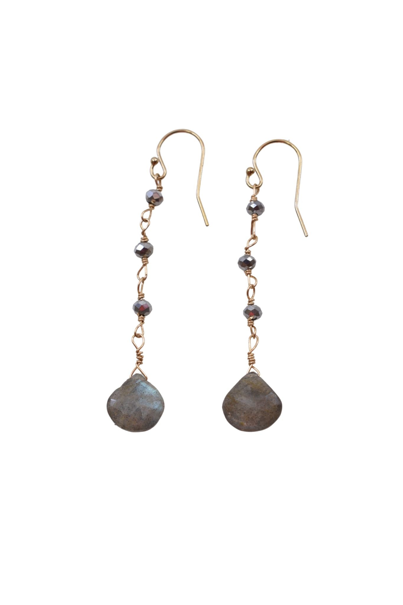 Emmah Earrings in Polished Pyrite and Labradorite