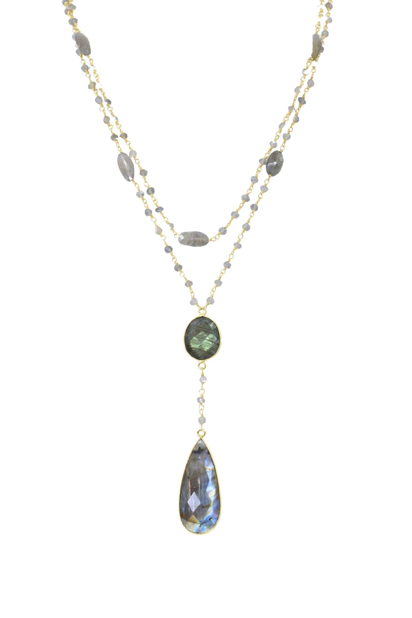 Double Diana Denmark Necklace in Labradorite with Labradorite Drop