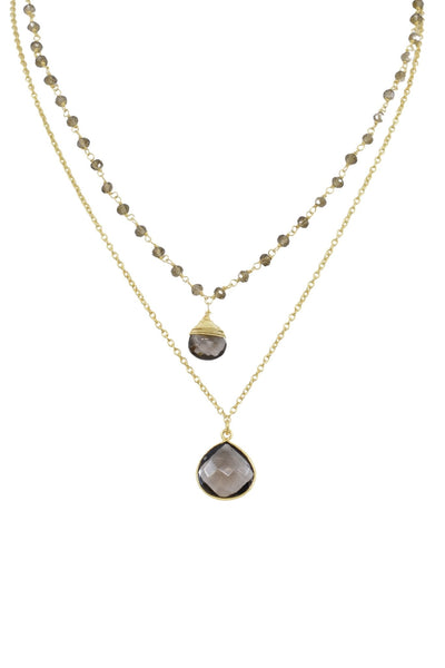 Double Jill Necklace with Gold Smoky Quartz Chain and Smoky Quartz Pendant