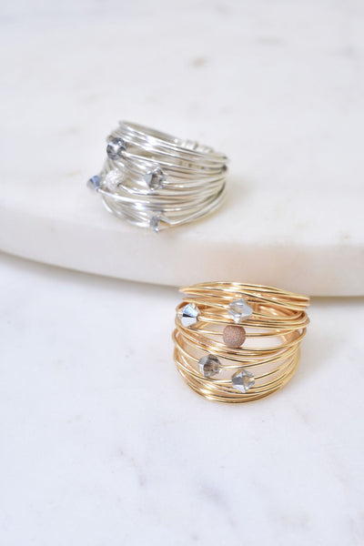 Marcia Wire Wrap Ring with Grey Swarovski Crystals