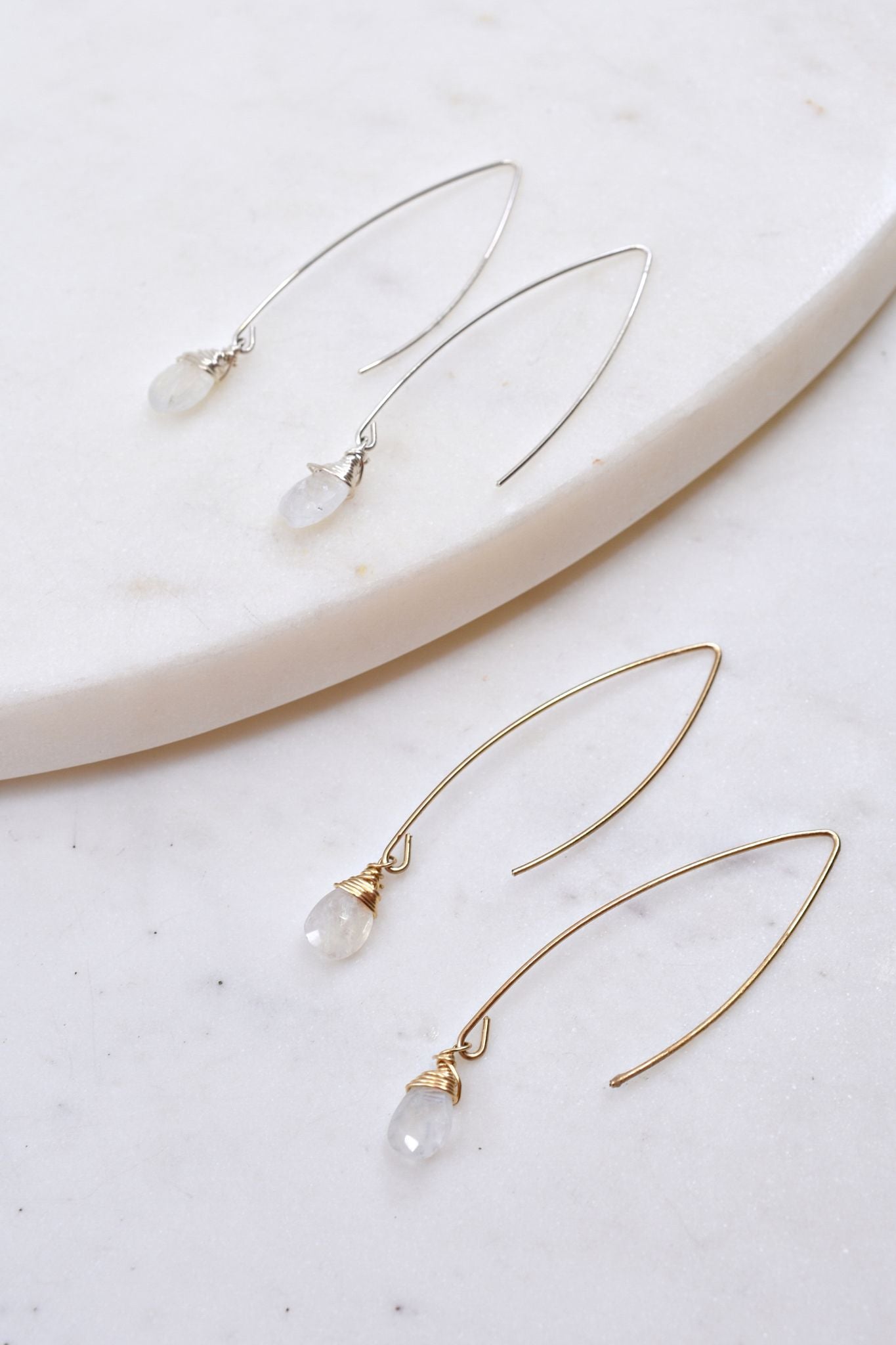 Jill Long Wire Drop Earrings in Moonstone