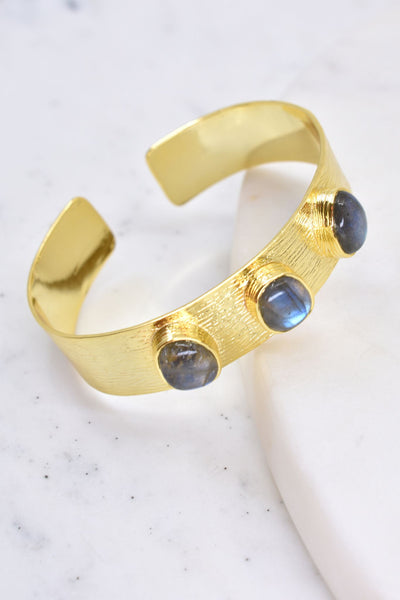Gold Bangle Bracelet with Labradorite Stones