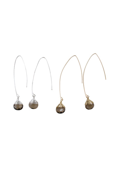 Jill Long Wire Drop Earrings in Smoky Quartz