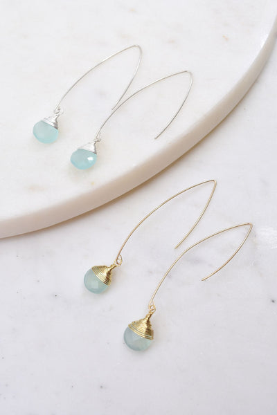 Jill Long Wire Drop Earrings in Chalcedony