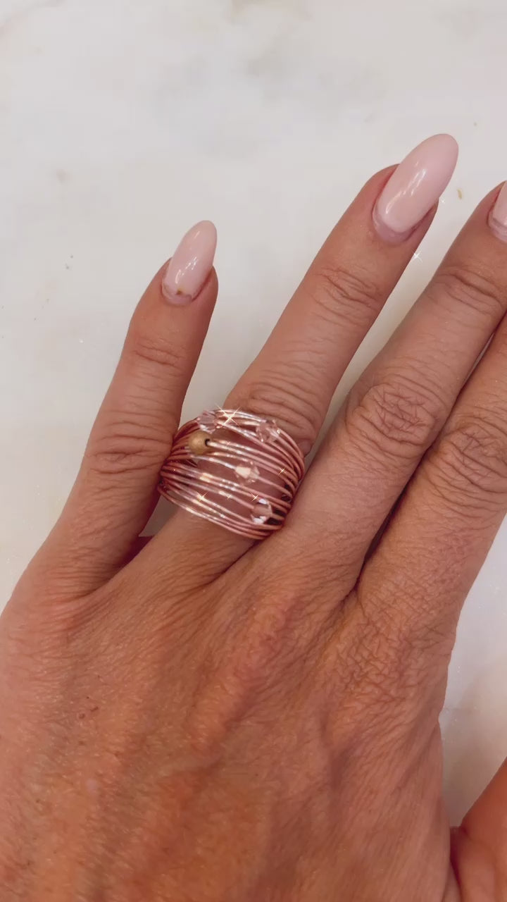 Marcia Rose Gold Wire Wrap Ring with Light Pink Swarovski Crystals