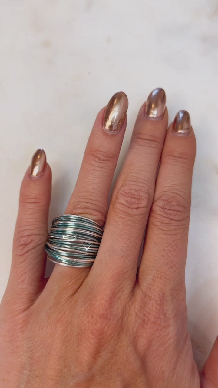Marcia Wire Wrap Ring in Teal and Silver