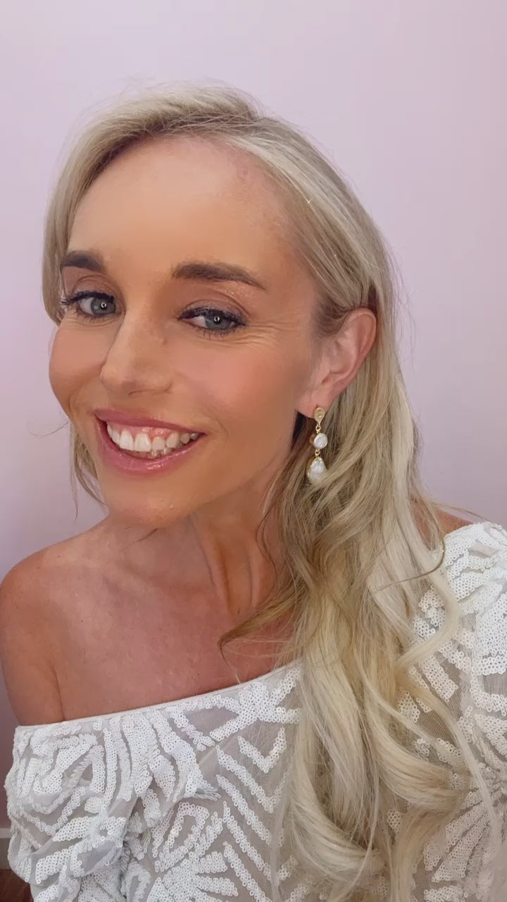 Gold Pearl Accent Drop Earrings