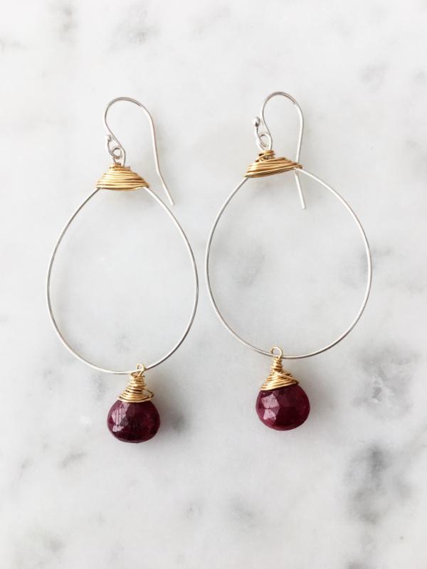 Small Featherweight Earring with Ruby Drop