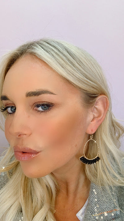 Black Beaded Teardrop Earrings